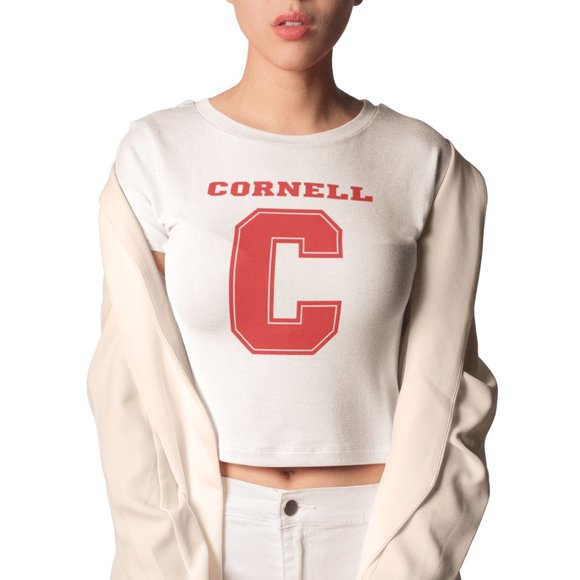 NEW Cornell University Big Logo Wordmark Form Fit Crop Top Shirt WHITE - Picture 1 of 4